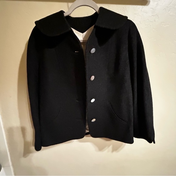 Jack Bloom Wool vintage VTG black dark grey button up blazer collared xs xxs - Picture 10 of 14